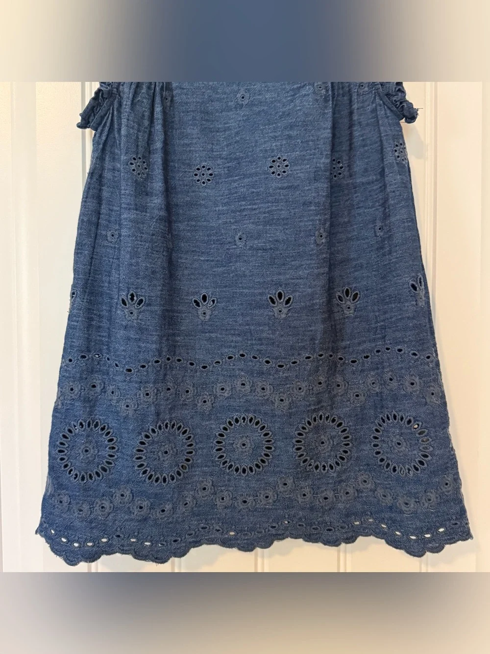 Gap x DÔEN Girls Eyelet Denim Dress Size XS (4–5) Blue Embroidered Boho